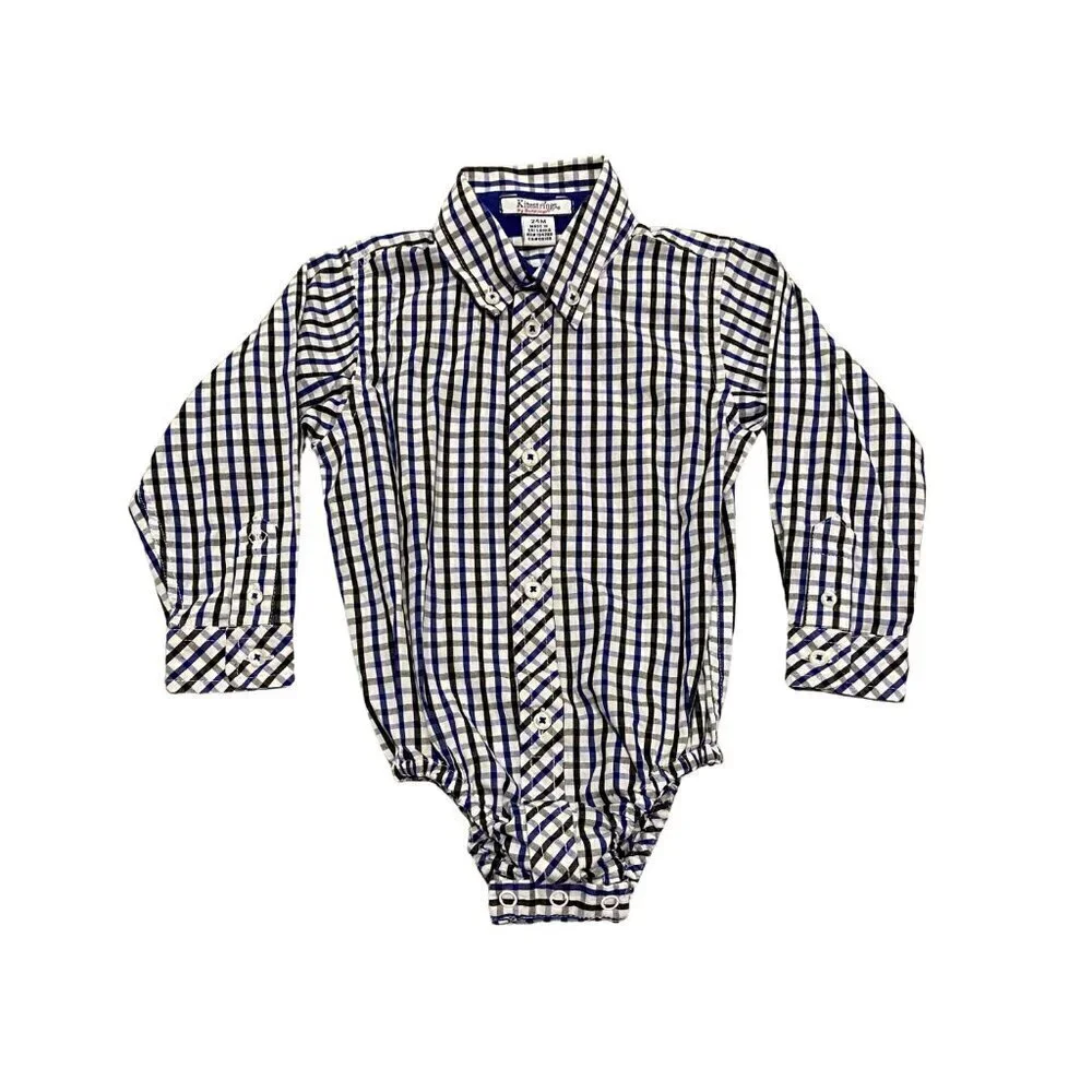 Kitestrings Baby Boy Blue Plaid Button Down Bodysuit - Size 24 month - Like New!